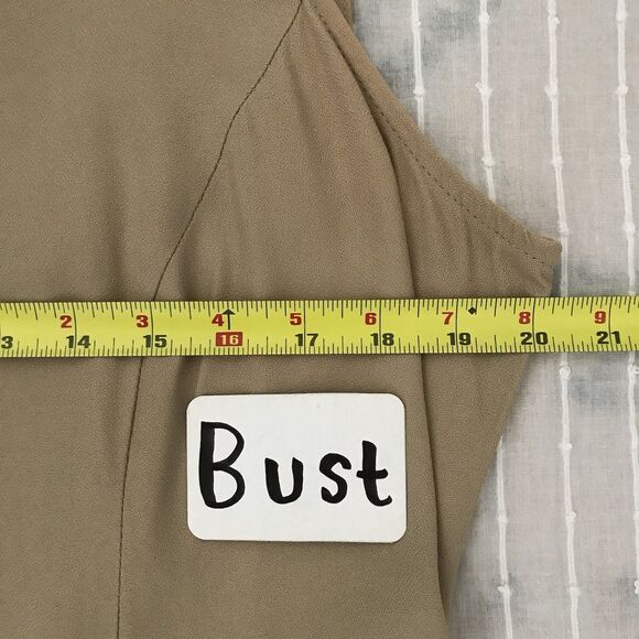 Vintage Tan Mocha Neutral Sleeveless Minimalist 90s Chic Satin Trimmed Dress - L - Picture 5 of 7